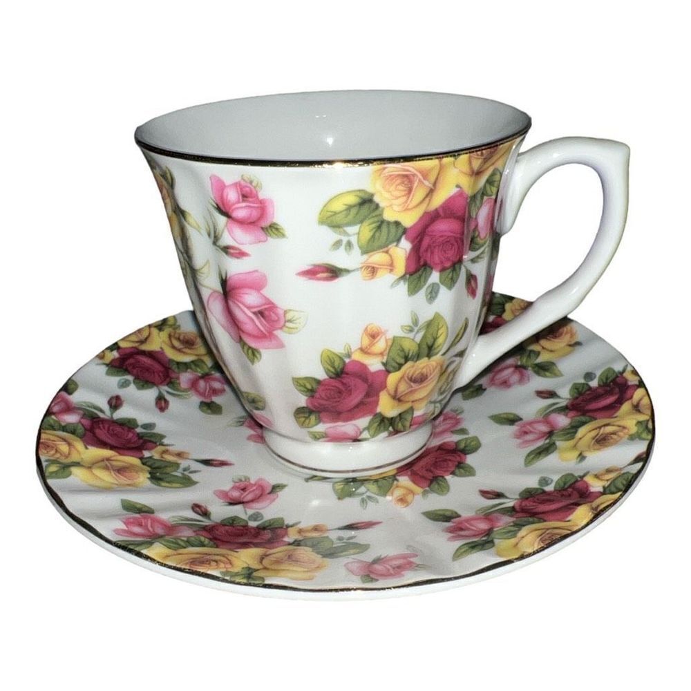 Vintage floral fine china coffee/ teacup and saucer